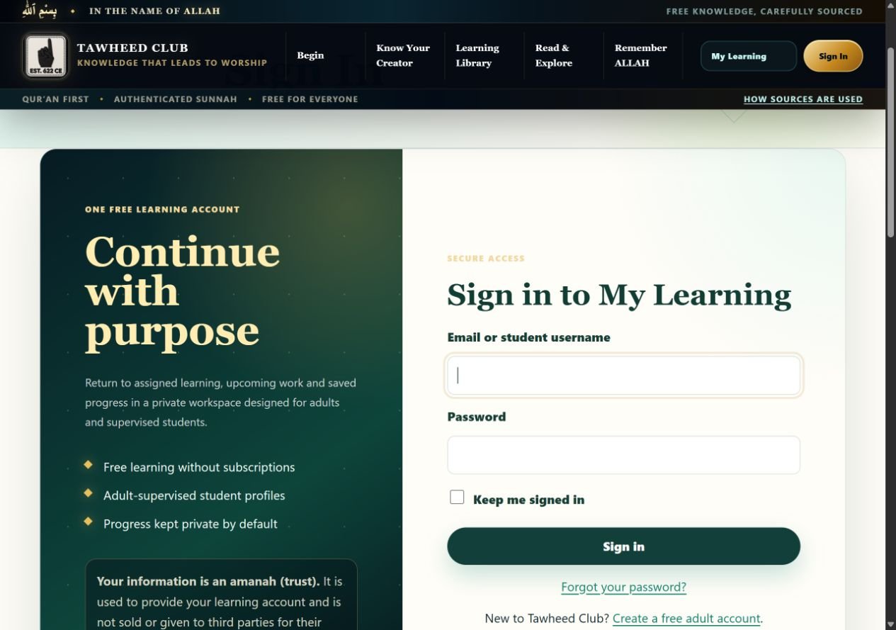 Empty learner sign-in form with email or student username, password, Keep me signed in and password recovery link